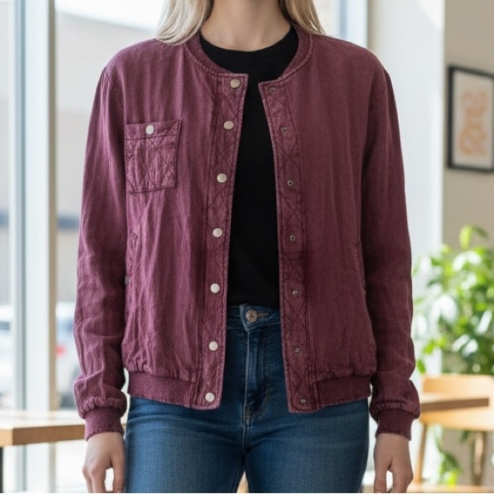 Chaser Burgundy Mineral Wash Button Down Jacket NWT